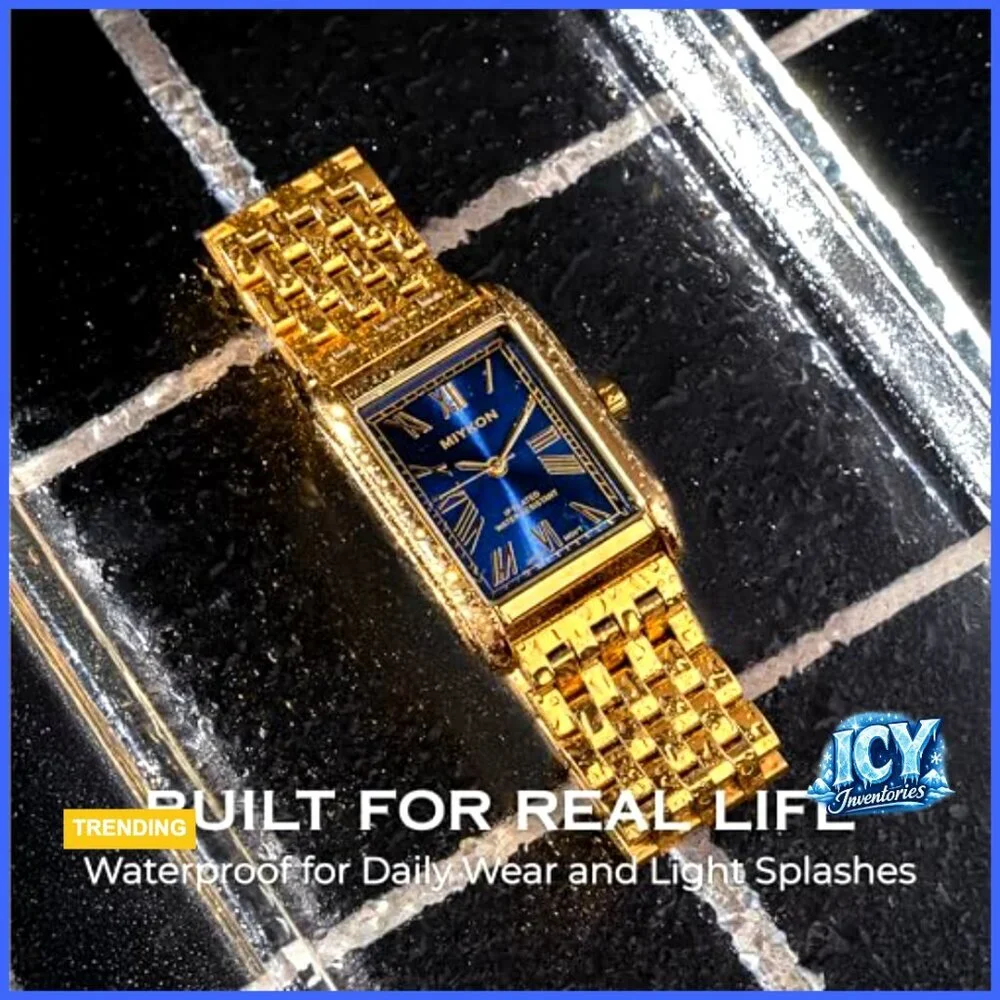 Stainless Steel Square Tank Watch with Roman Numerals, Water Resistant